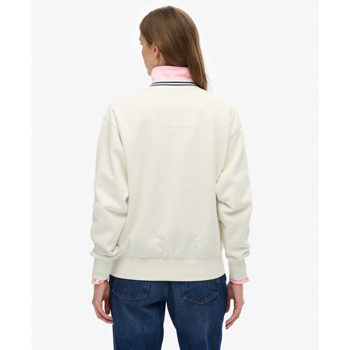 Sweat ample à col rond Country Club blanc cassé, SUPERDRY