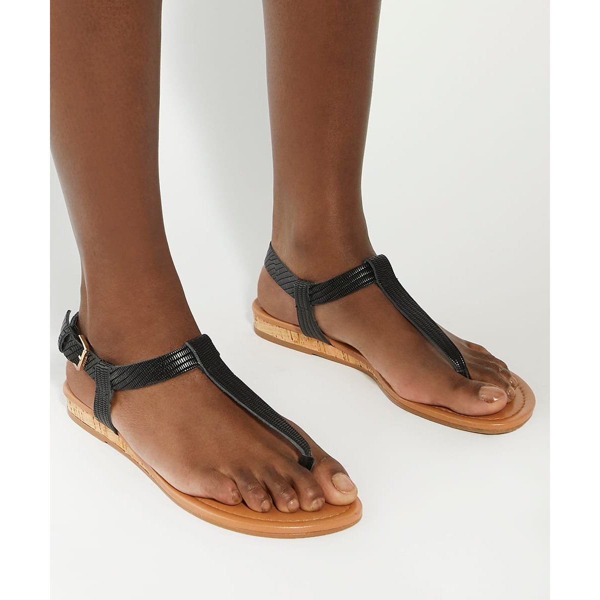 Sandales compensées en liège - LARI black-rept print leather, DUNE LONDON