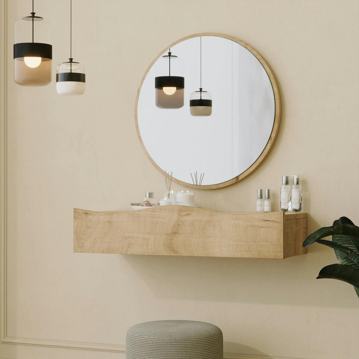 Coiffeuse murale 2 tiroirs + miroir MARFA chêne, PIER IMPORT