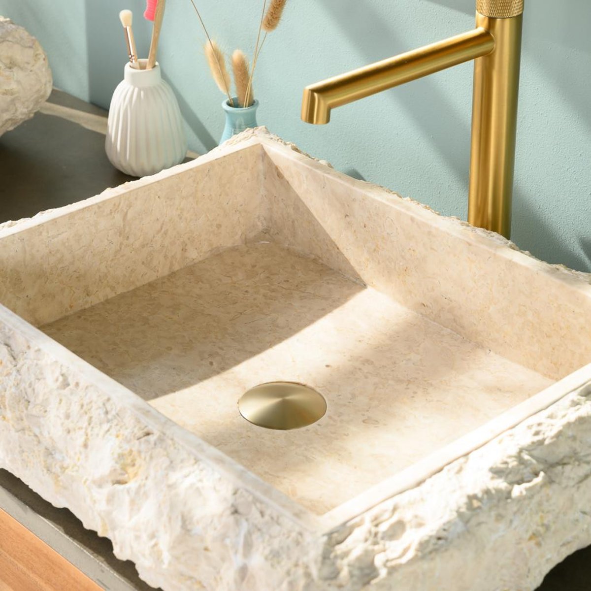 Vasque à poser en marbre rectangle NAPLES crème, WANDA COLLECTION