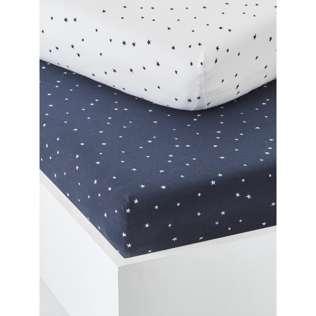 Lot de 2 draps-housses en coton marine grisé, VERTBAUDET