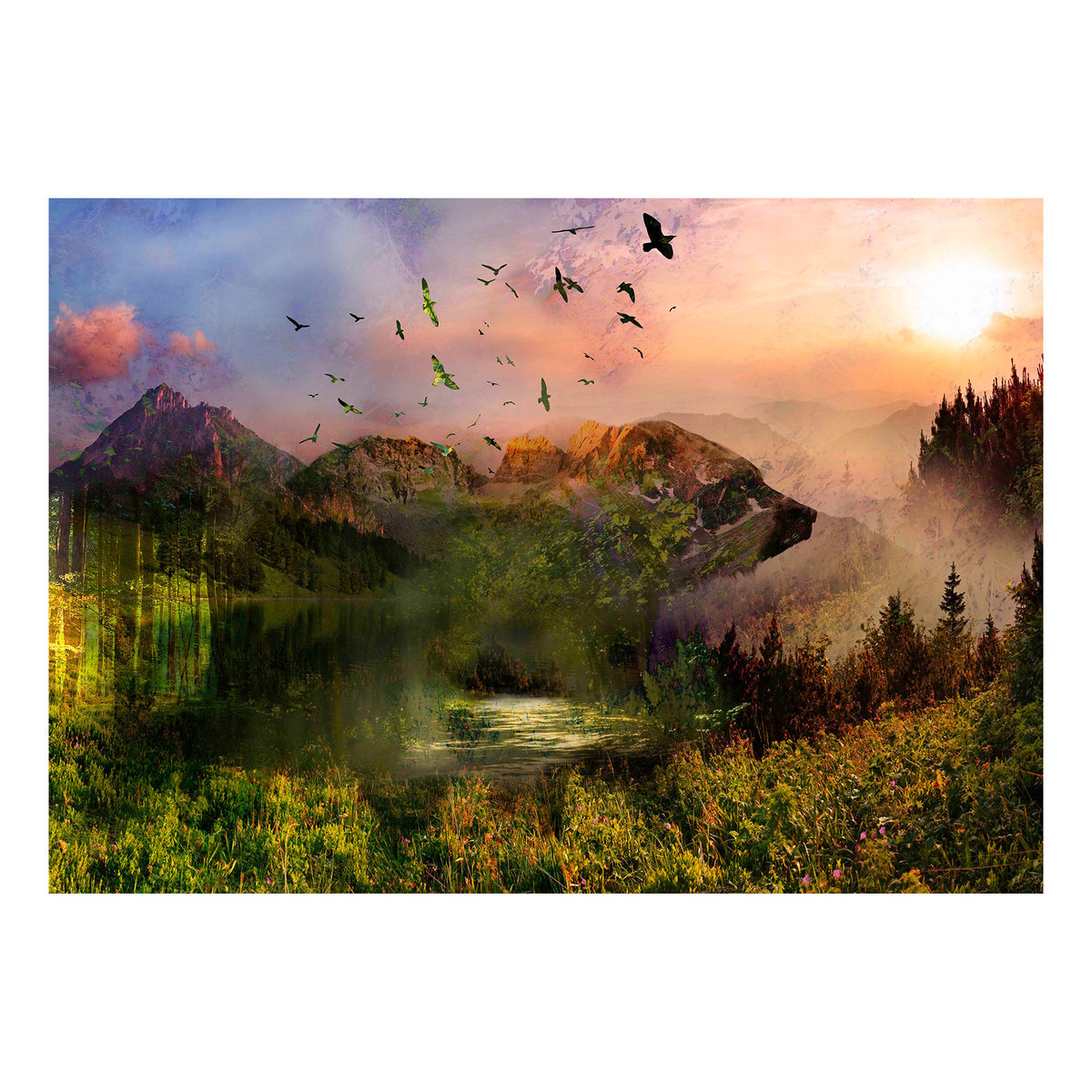 Papier peint intissé panoramique Paysage Bear in the Mountain multicouleur, EDEN