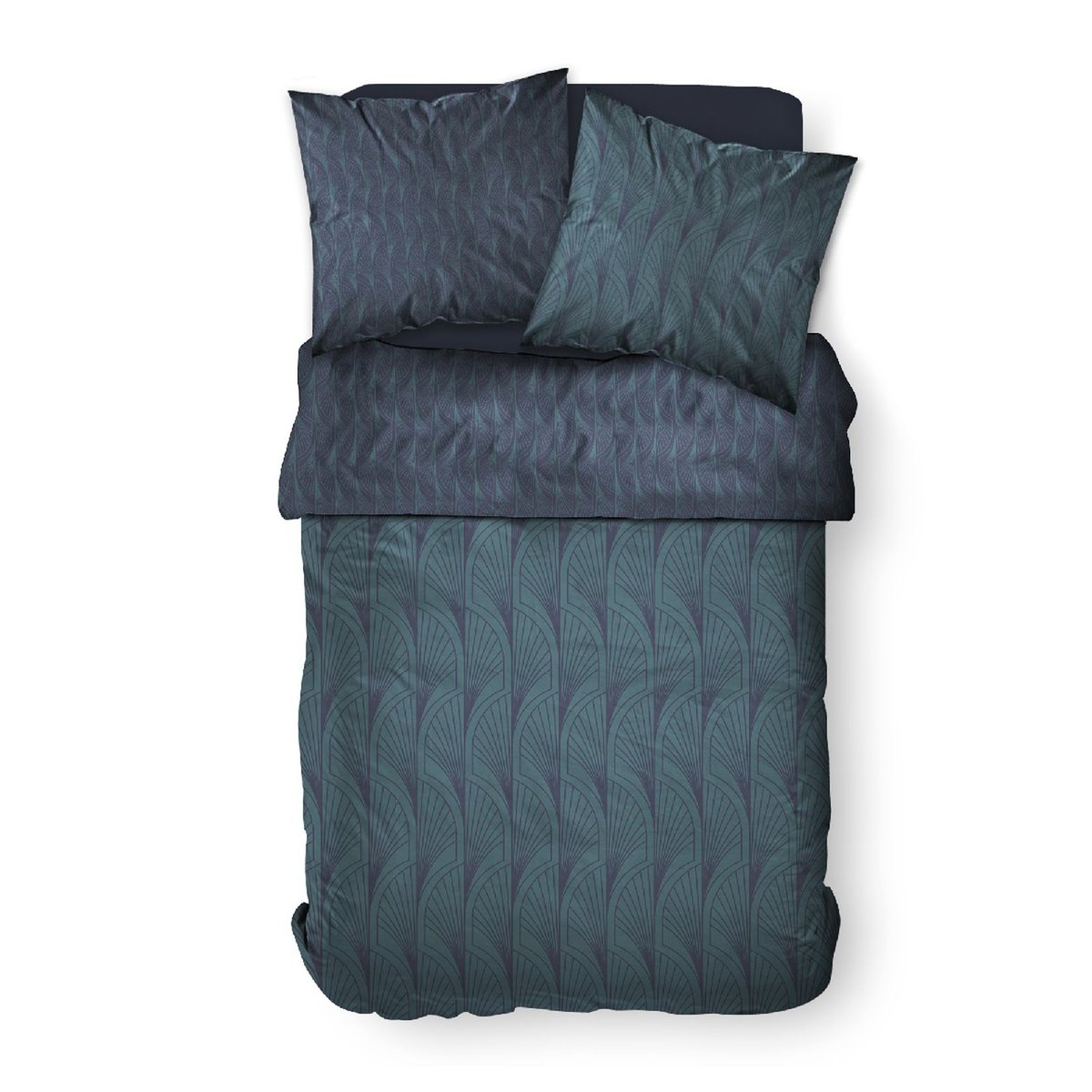 Parure de lit 2 personnes imprimé géométrique coton SUNSHINE LOAIN bleu, TODAY