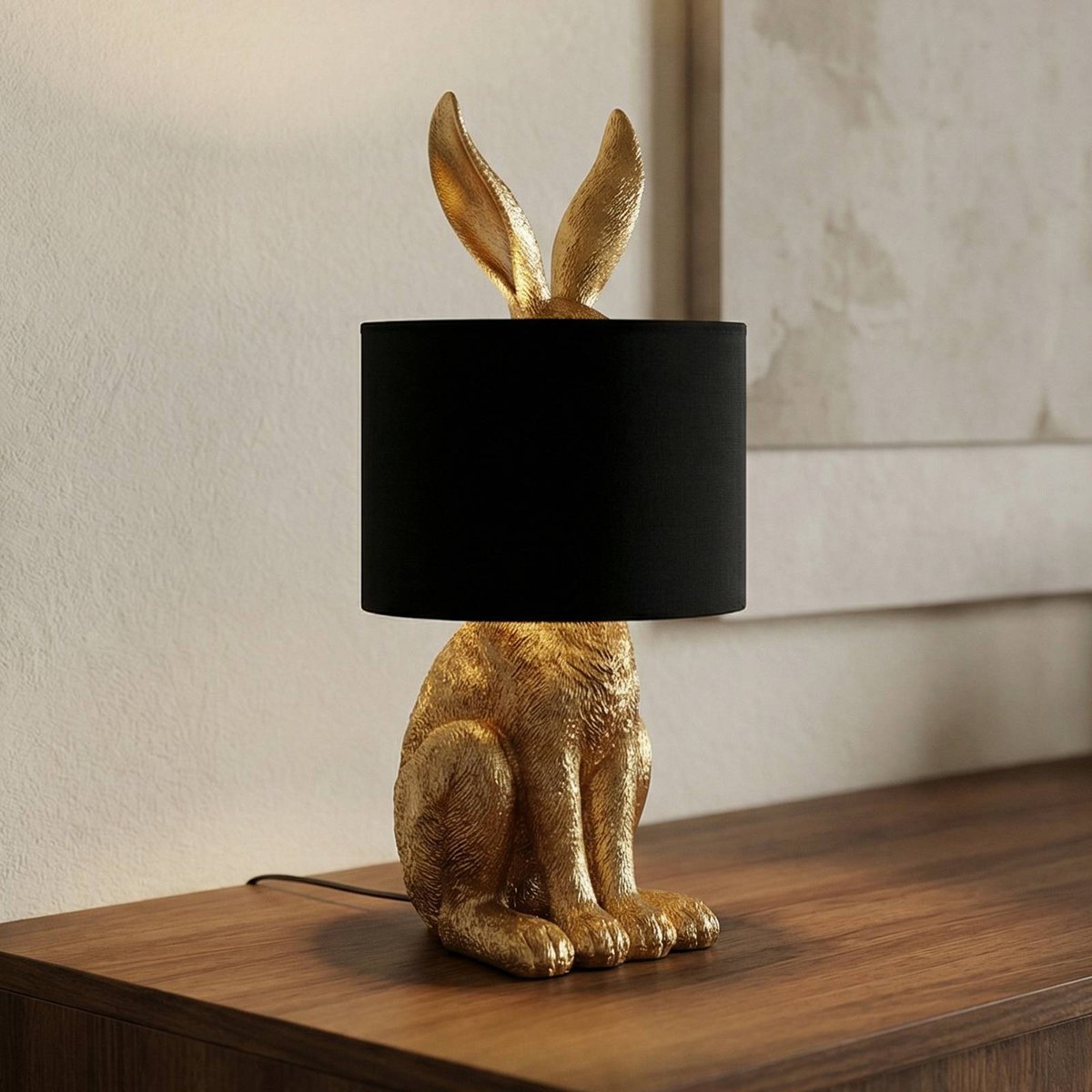 Lampe à poser en textile design, Lorentina noir, doré, LINDBY