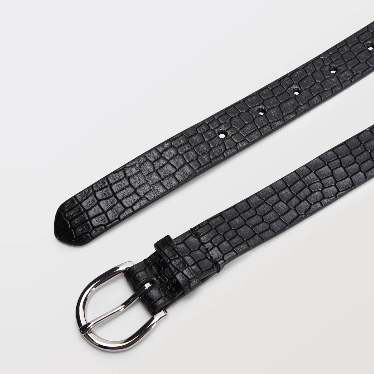 Ceinture en cuir 2cm façon crocodile noir, MONOPRIX