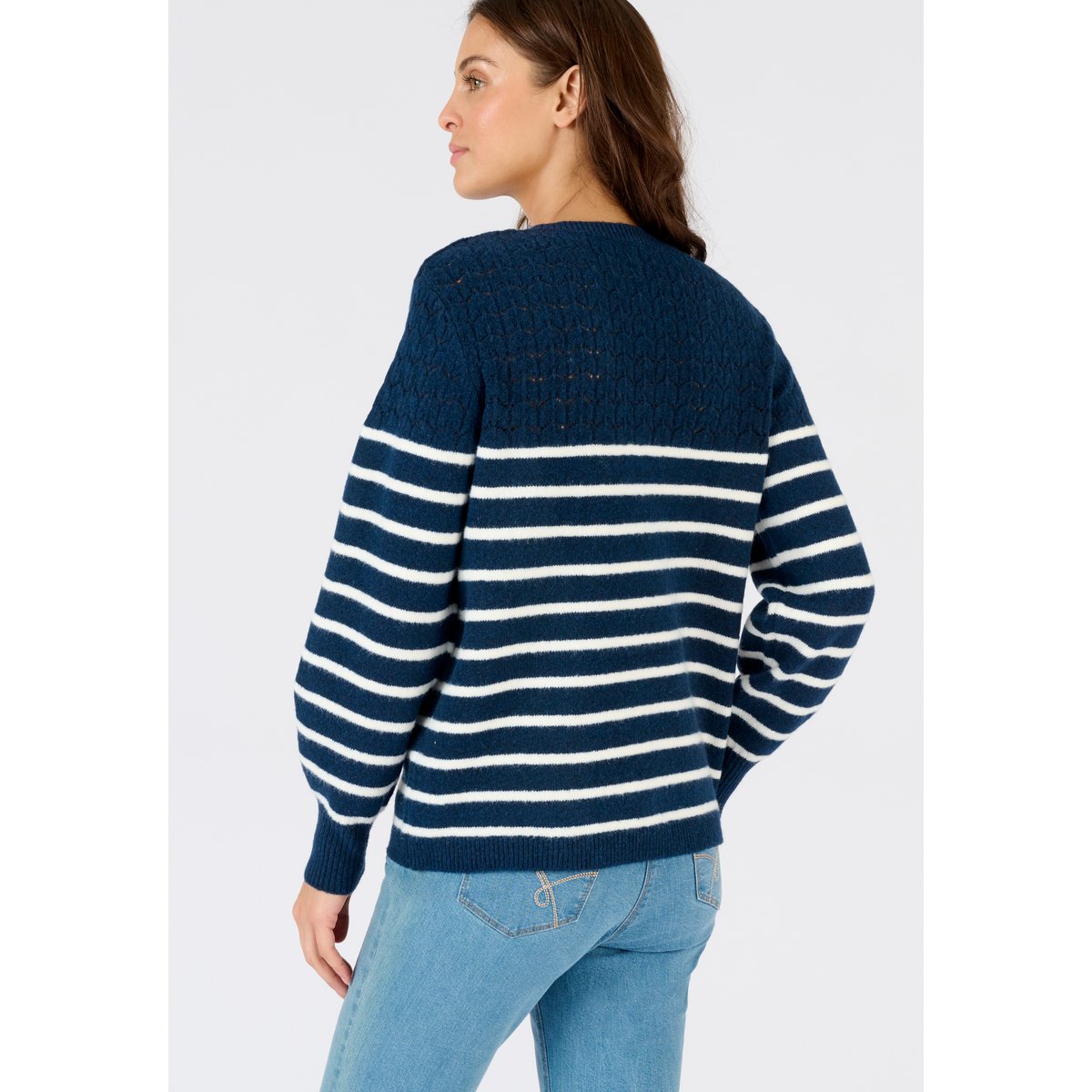 Pull rayures et maille ajourée Thermolactyl bleu marine rayé, DAMART