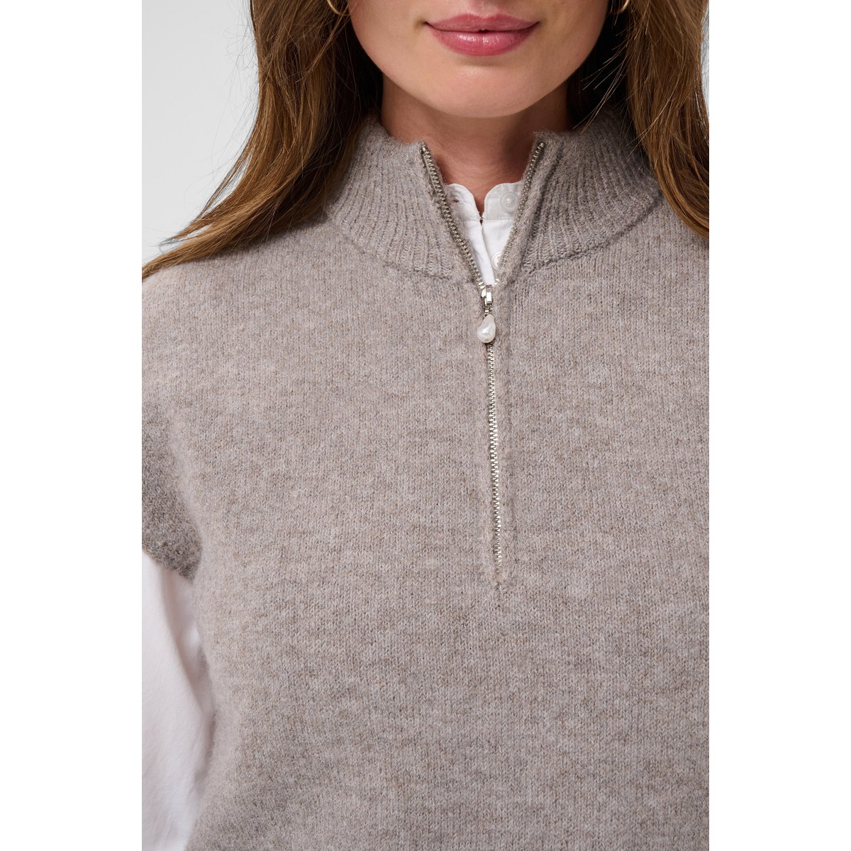 Manteau tricoté beige fungi melange, CREAM