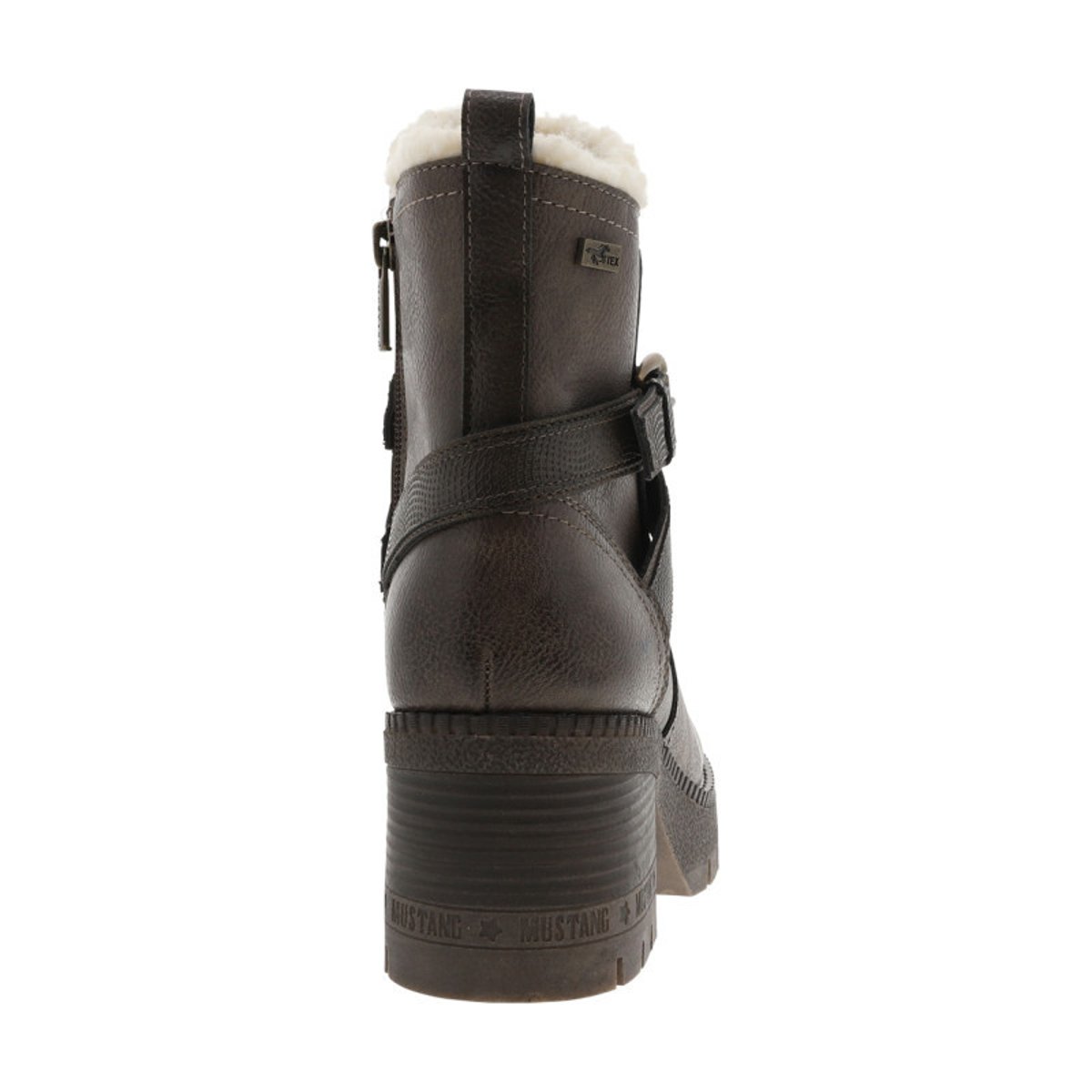 Boots grises à talon décroché moyen avec un zip et une boucle décorative grises, MUSTANG