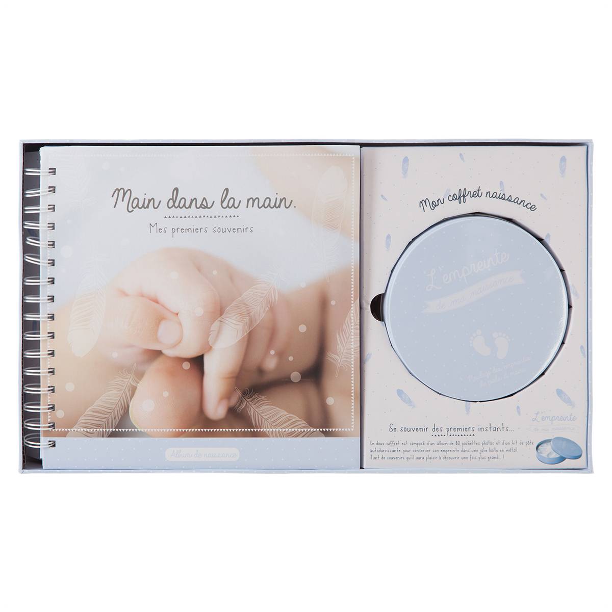 Coffret de naissance avec kit empreinte et album PATTI bleu, ATMOSPHERA