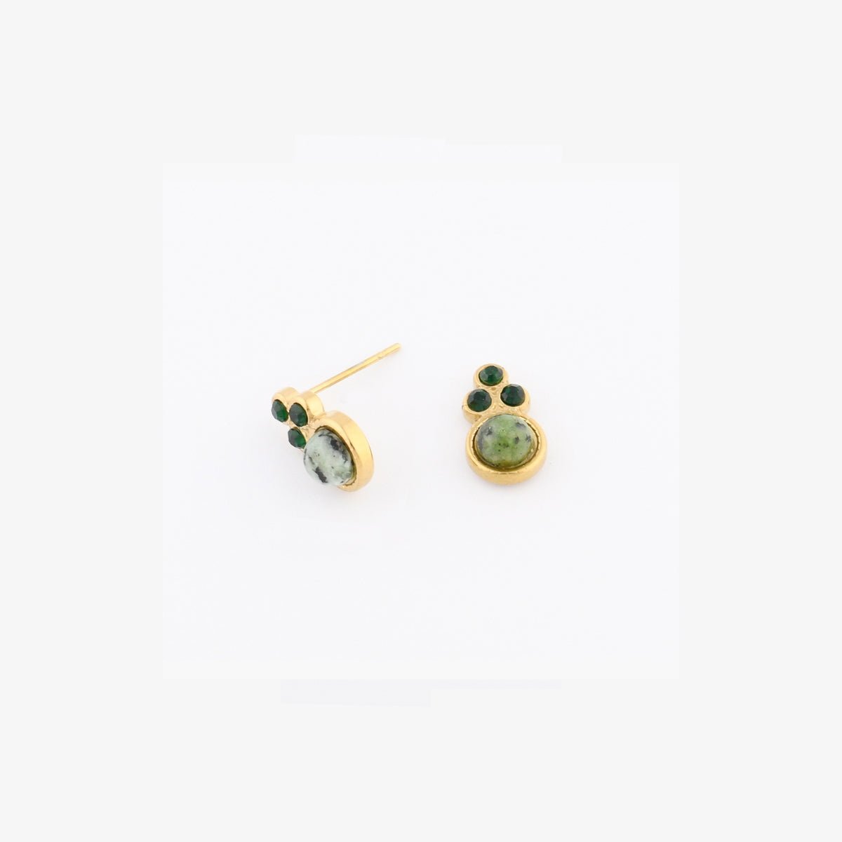 Boucles d'oreilles puces en acier inoxydable et pierre verte vert, BALABOOSTE
