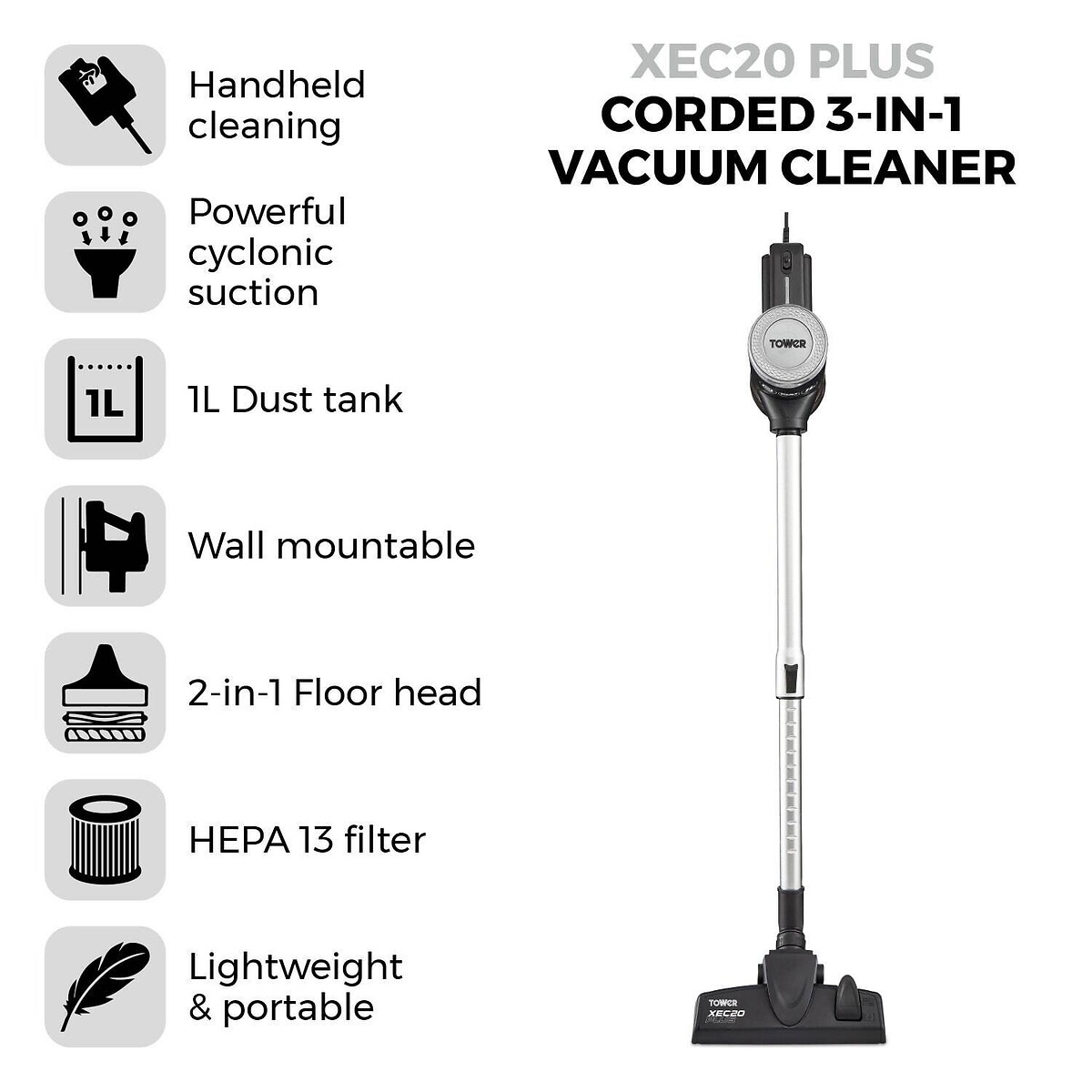 XEC20 Plus Corded 3-in-1 Vacuum - T513005 grey, TOWER