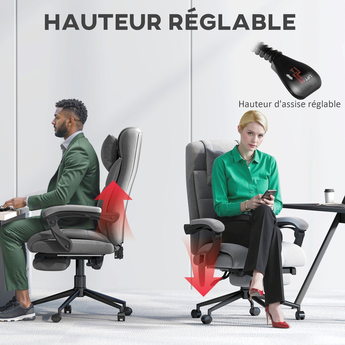 Fauteuil de bureau avec fonction massage gris, HOMCOM