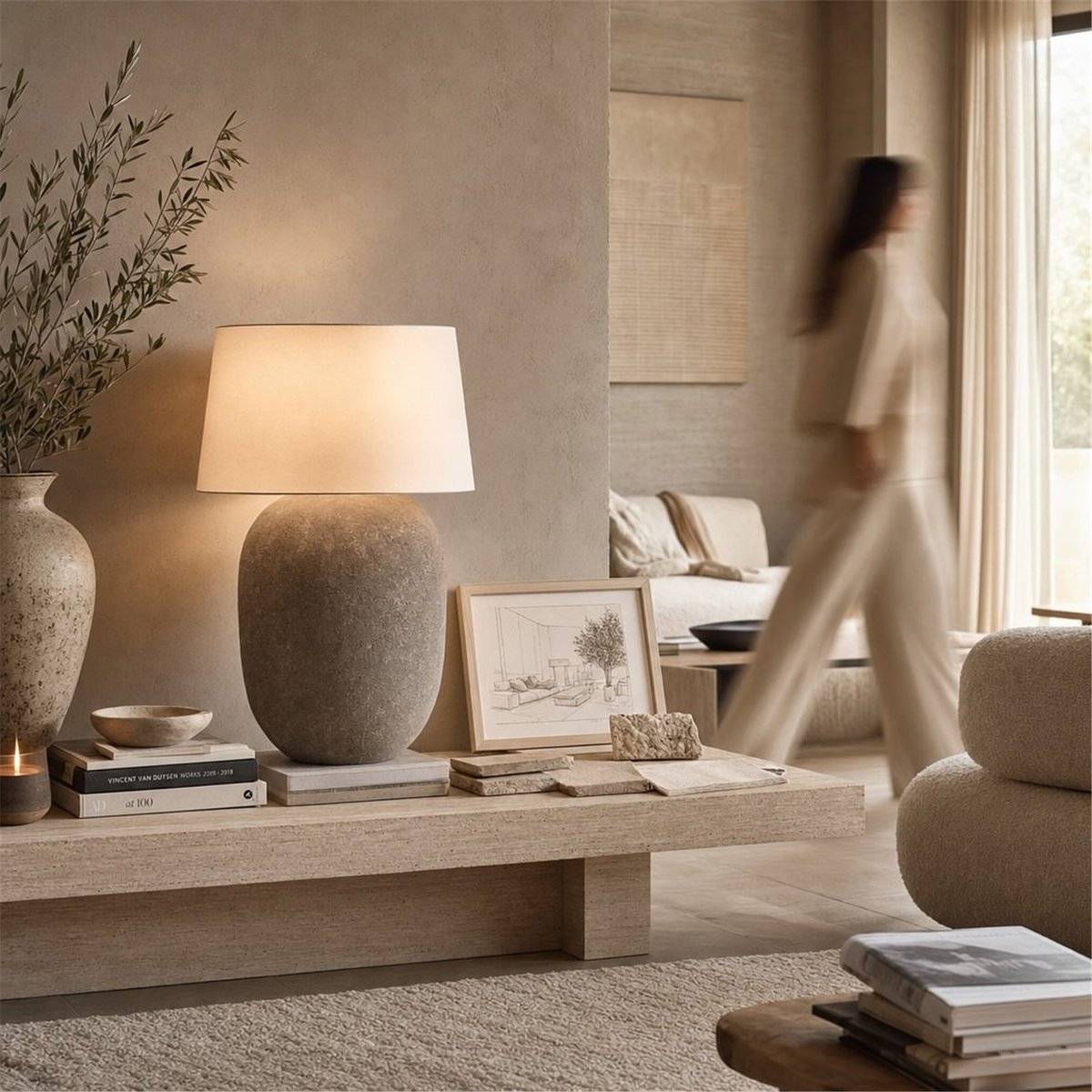 Lampe de table en terre cuite gris, RECOLLECTION