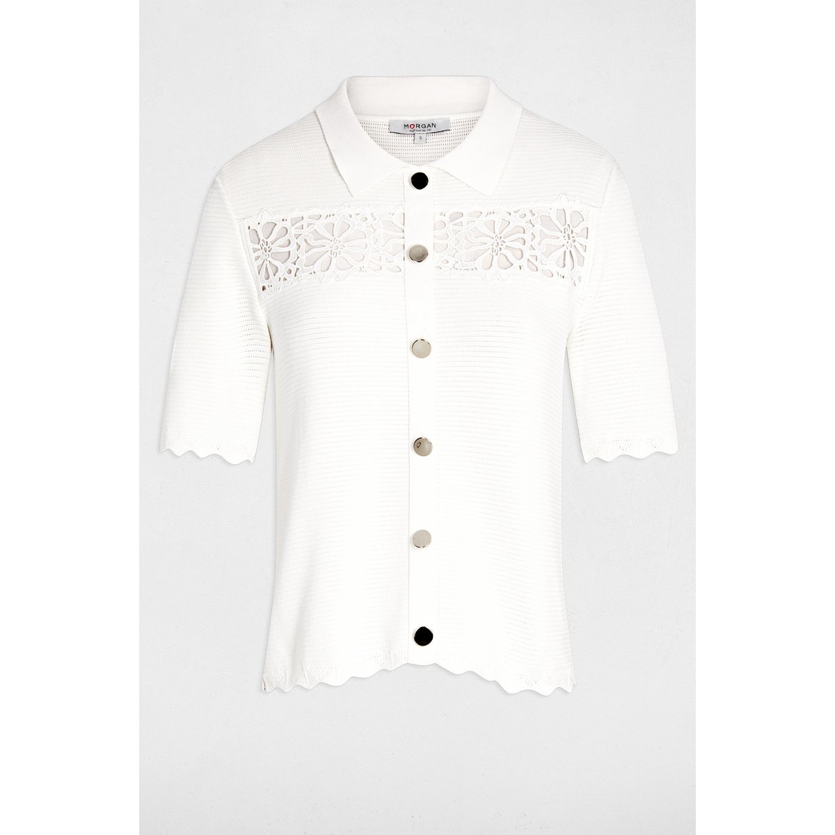Pull ajouré brodé blanc, MORGAN