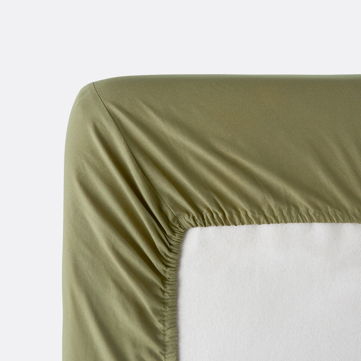 Drap-housse uni, en coton lavé, bonnet 30 cm, KUMCO kaki, LA REDOUTE INTERIEURS