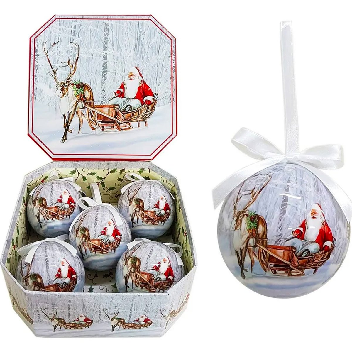 Coffret de 5 boules de Noël rétro Père-Noël 7.5cm multicolore, WADIGA