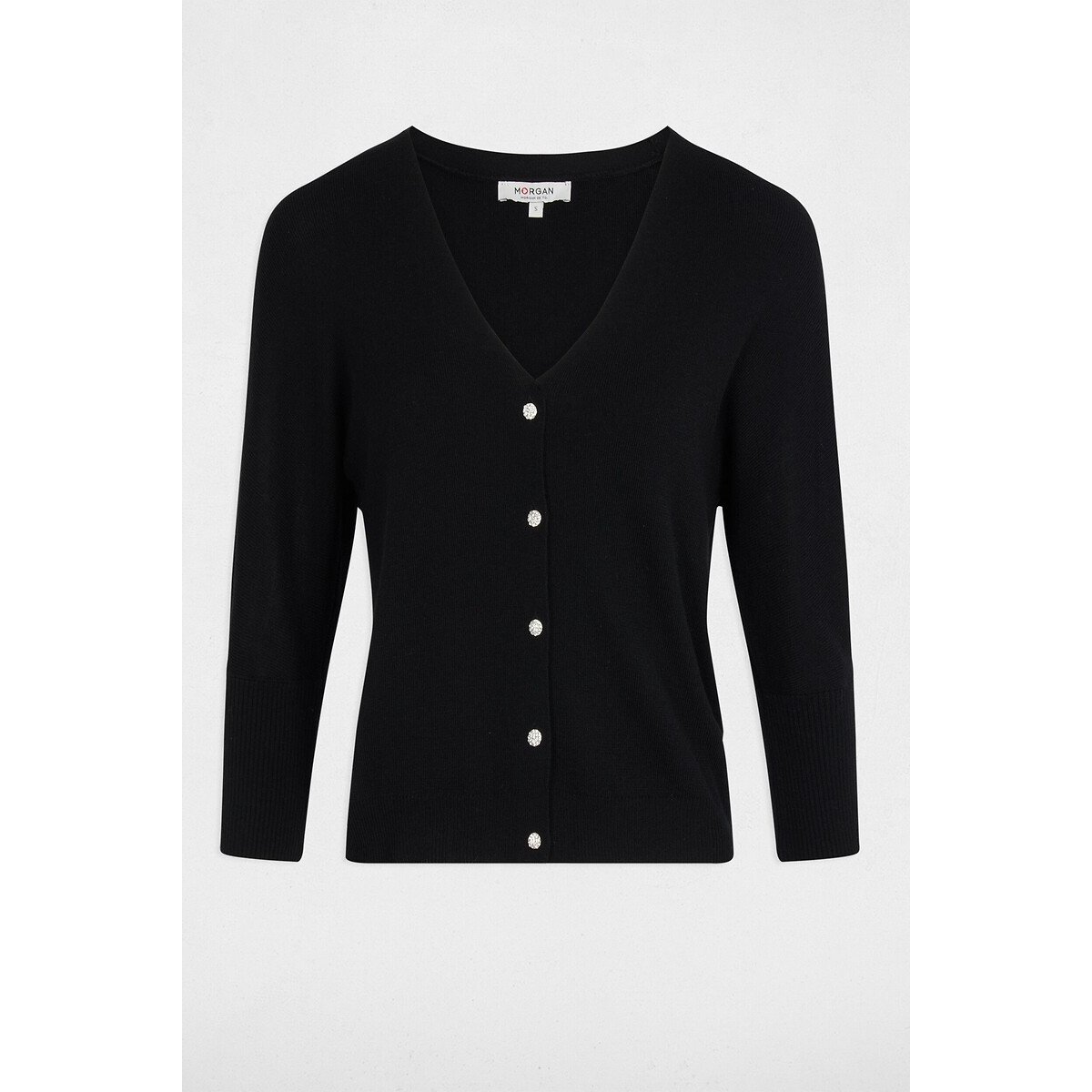 Gilet manches longues col V noir, MORGAN