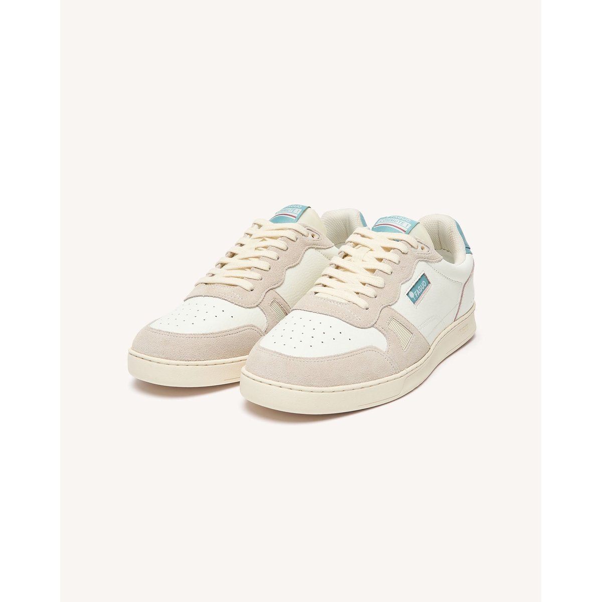 Baskets basses en cuir blanc et bleu, FAGUO