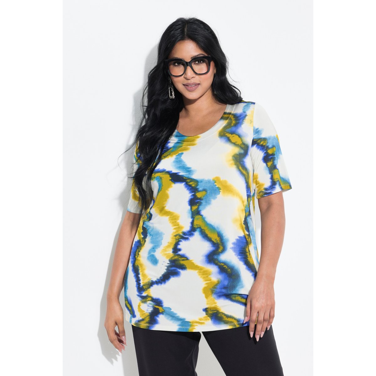 T-shirt au tombé fluide. Décolleté rond et blanc neige, ULLA POPKEN