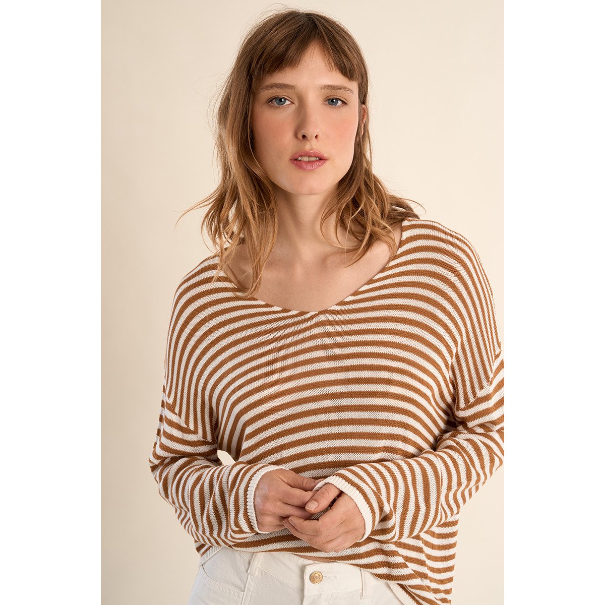 Maille manches longues, marinière offwhite/beige, MOLLY BRACKEN