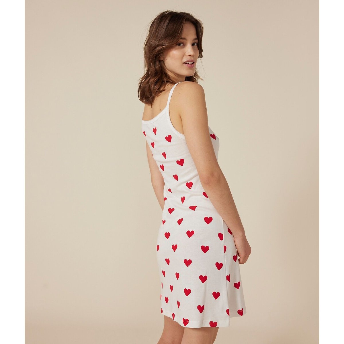 Heart Print Cotton Nightie red/white, PETIT BATEAU