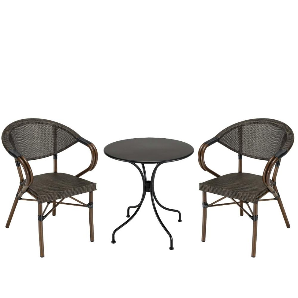 Table + 2 chaises de jardin bistrot GIJON marron, PIER IMPORT