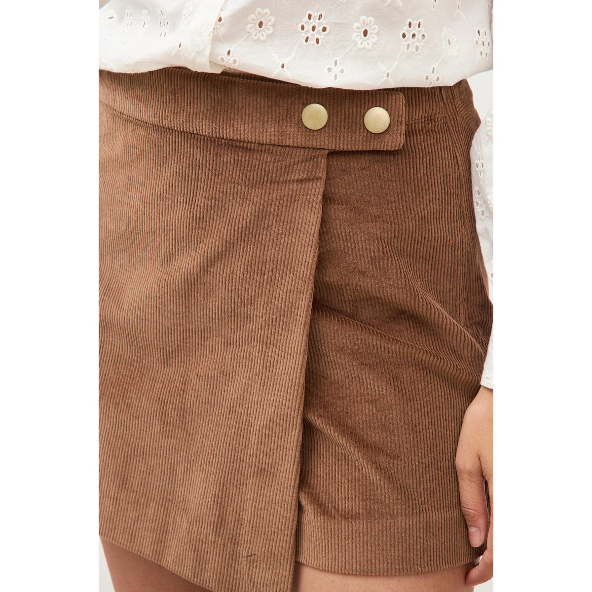 Jupe taille haute en velours vieux rose, BONOBO