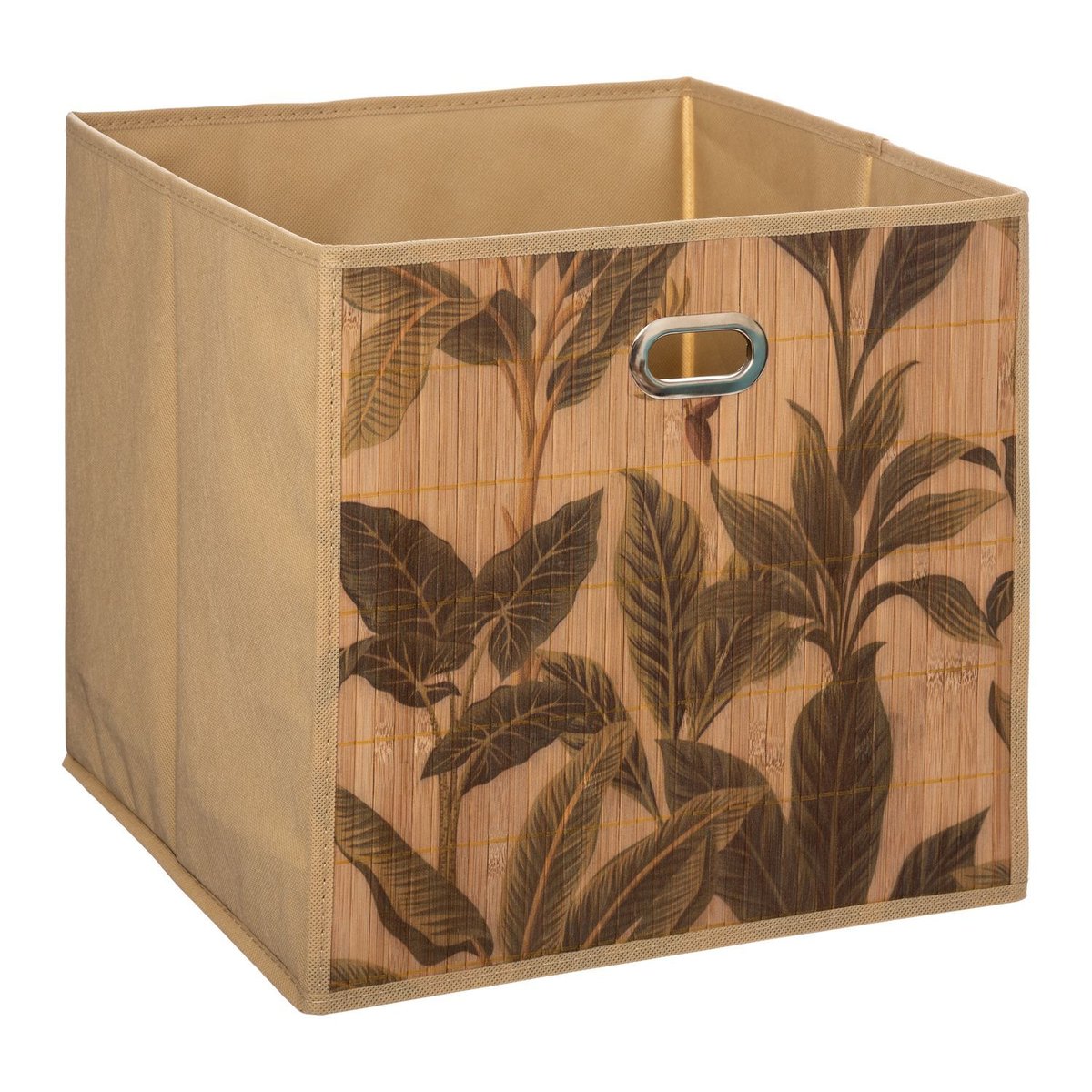 Lot de 2 boîtes de rangement imprimé tropical en bambou et tissu marron, TOILINUX