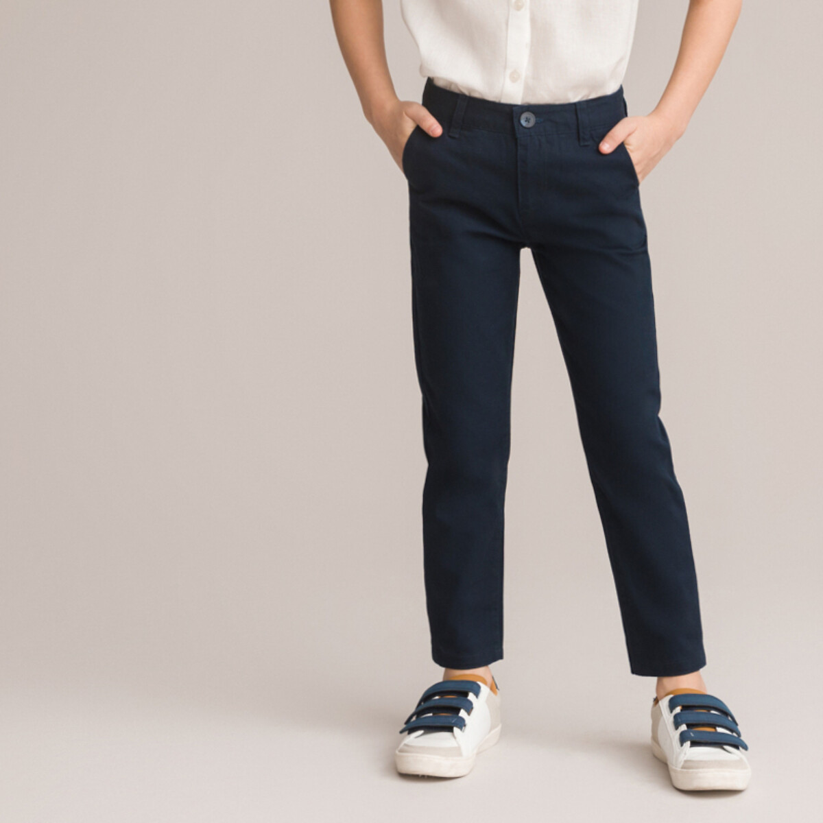 Cotton Straight Trousers navy blue, LA REDOUTE COLLECTIONS