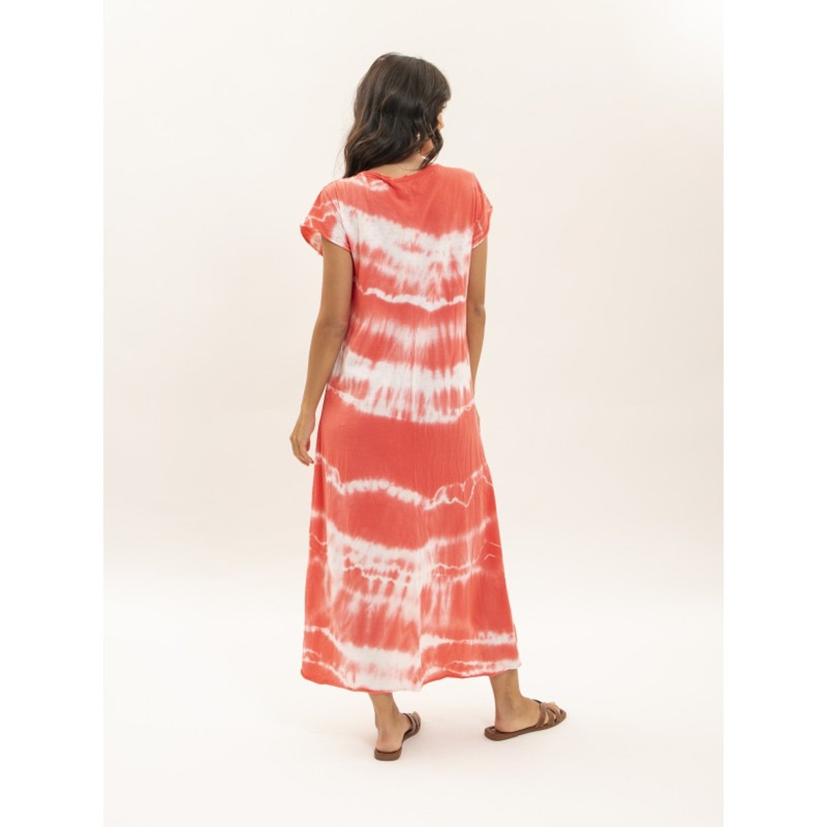Robe Tee-shirt Longue Motifs Ibolia corail, DONA LISA