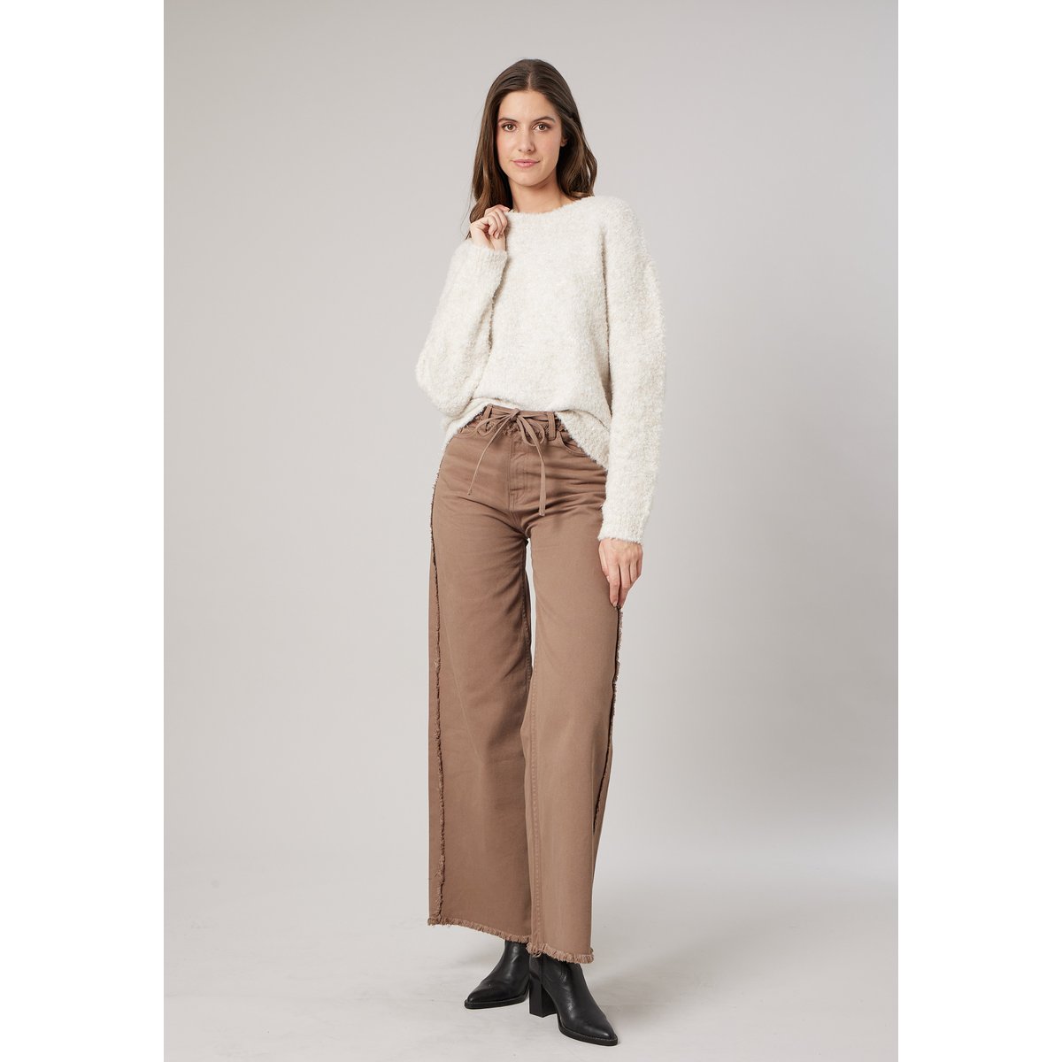 Pull femme en maille duveteuse effet brillant EDNA beige, DEELUXE