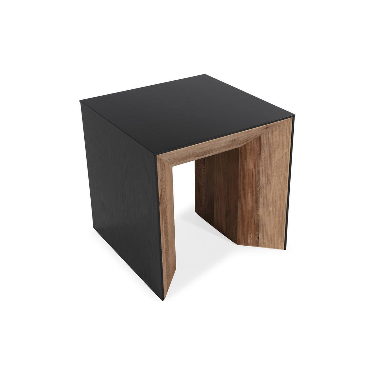 Table d'appoint en pin, Style industriel naturel vieilli et noir, RECOLLECTION