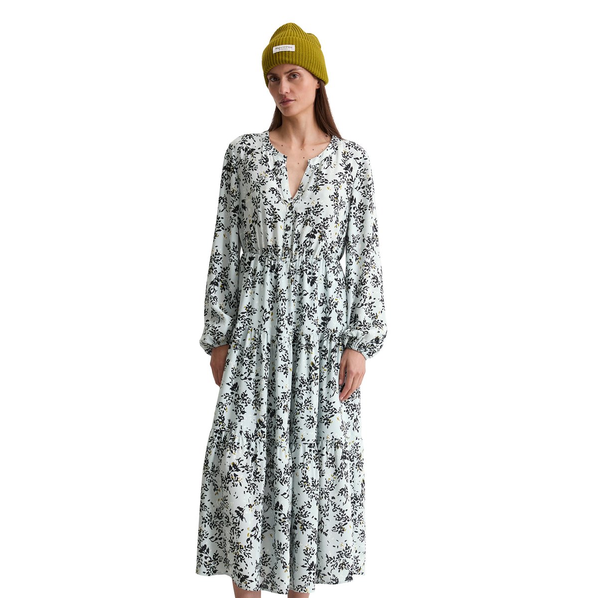 Robe étagée avec imprimé allover relaxed en mélange cupro-viscose bleu clair, MARC O'POLO