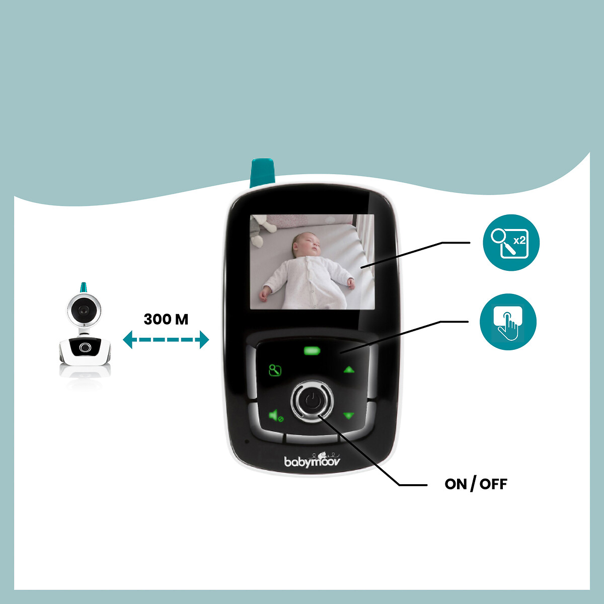 Monitor de vídeo para bebés YOO Care 360 branco, BABYMOOV