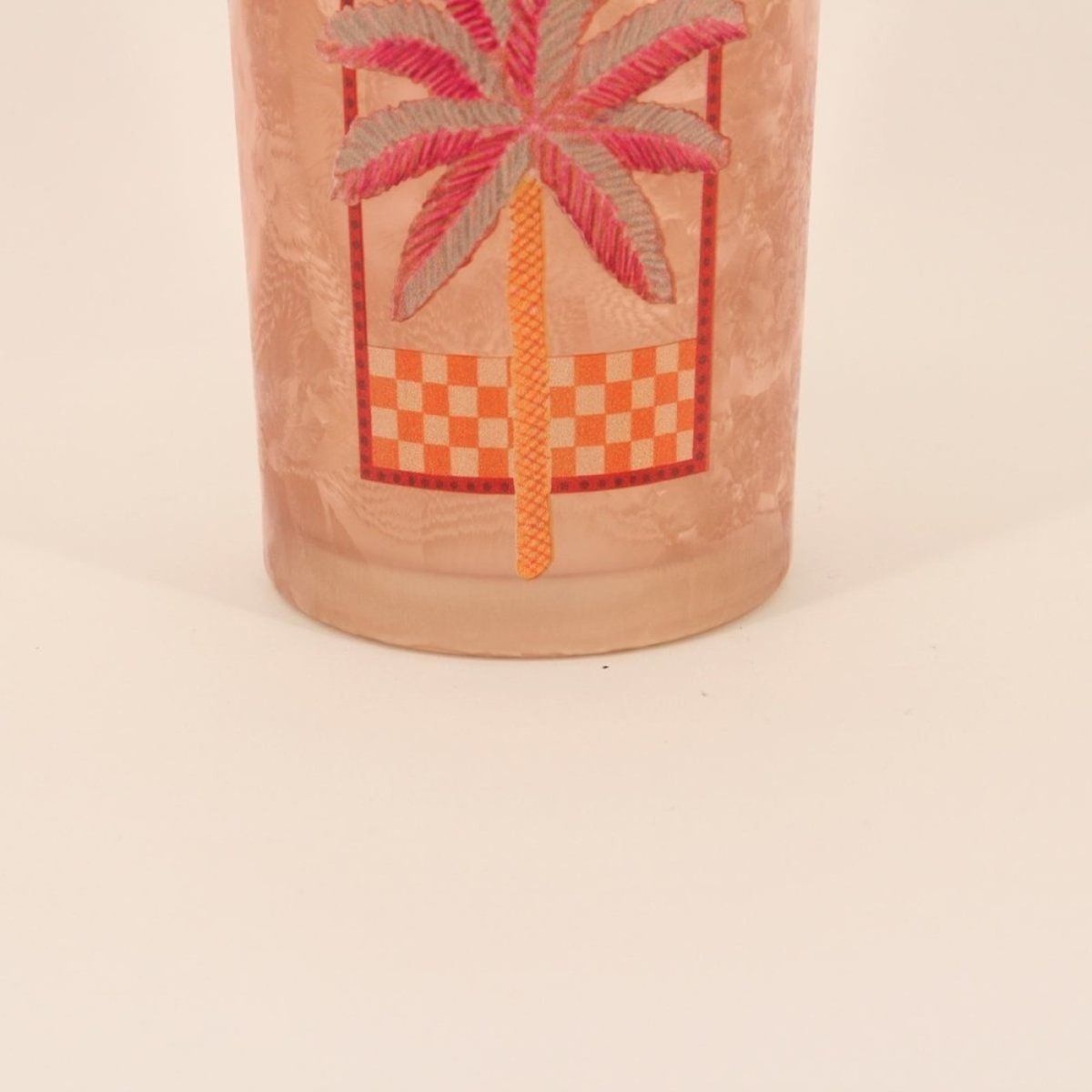 Photophore palmier en verre , 18cm baige, KERSTEN