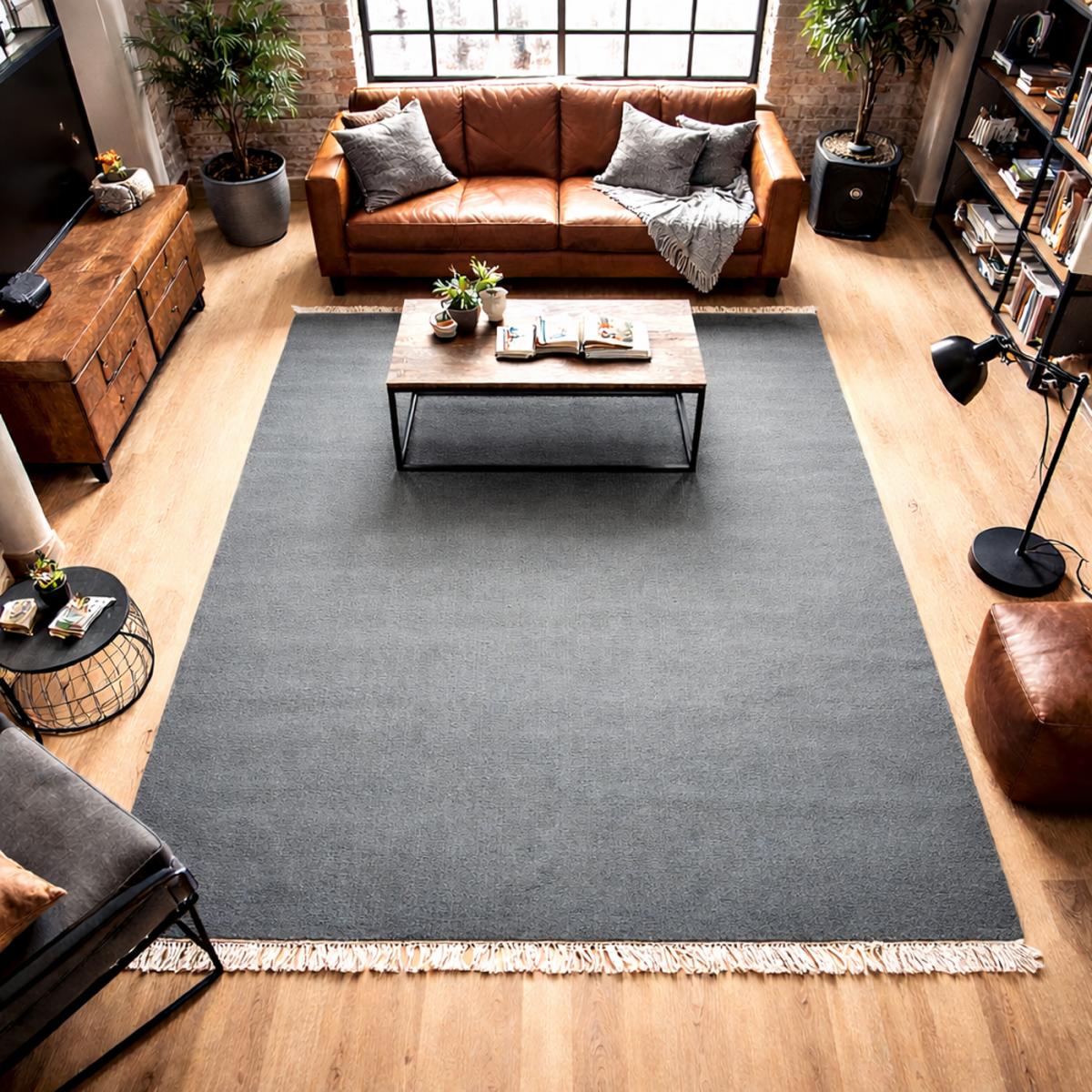 Tapis kilim fait main en laine motif uni LYN12 BAYA IBAY gris souris, UN AMOUR DE TAPIS