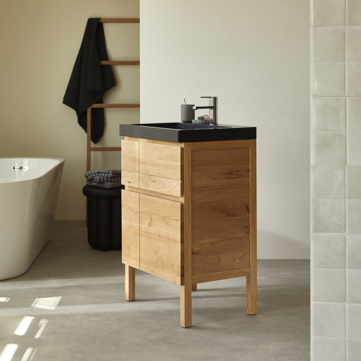 Meuble Salle De Bain en Chêne massif, EASY naturel, TIKAMOON