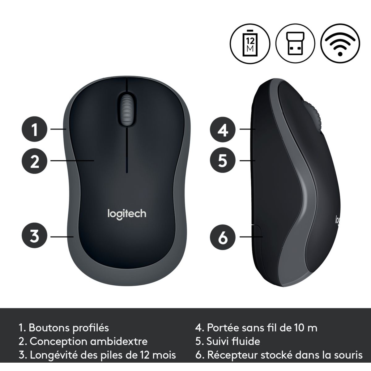 Souris sans fil M185 Swift Grey gris, LOGITECH