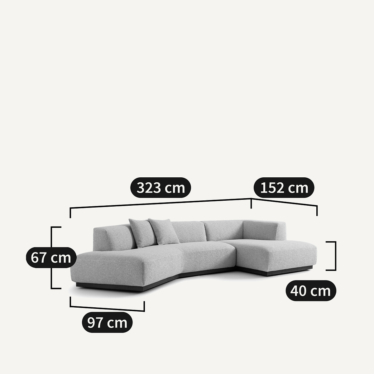 Canapé d'angle droit ouvert texturé viscose lin, Jacopo naturel, AM.PM
