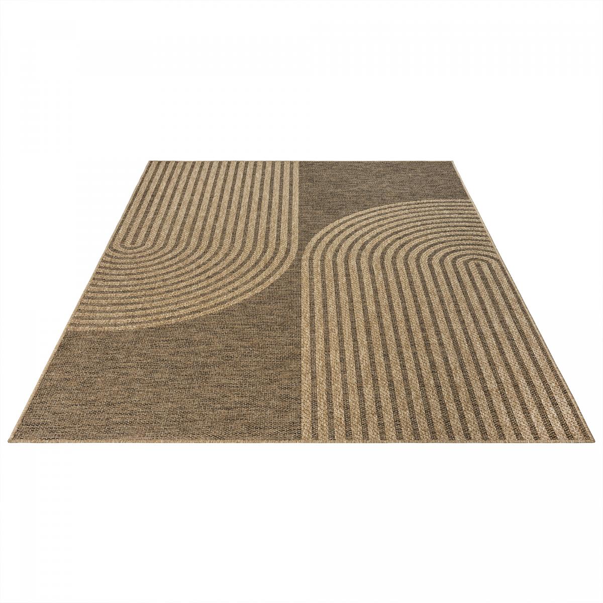 Tapis extérieur intérieur LYN13 REZA 2 aspect jute motif arc-en-ciel marron, beige, UN AMOUR DE TAPIS