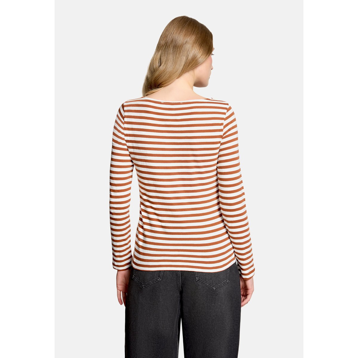 T-shirt à rainures à encolure bateau brown/cream, BETTY & CO