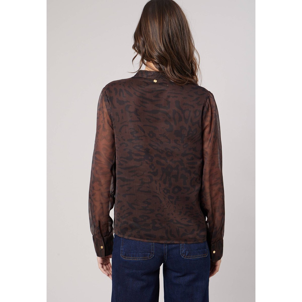 Blouse transparente imprimée femme FILIPA brown, DEELUXE
