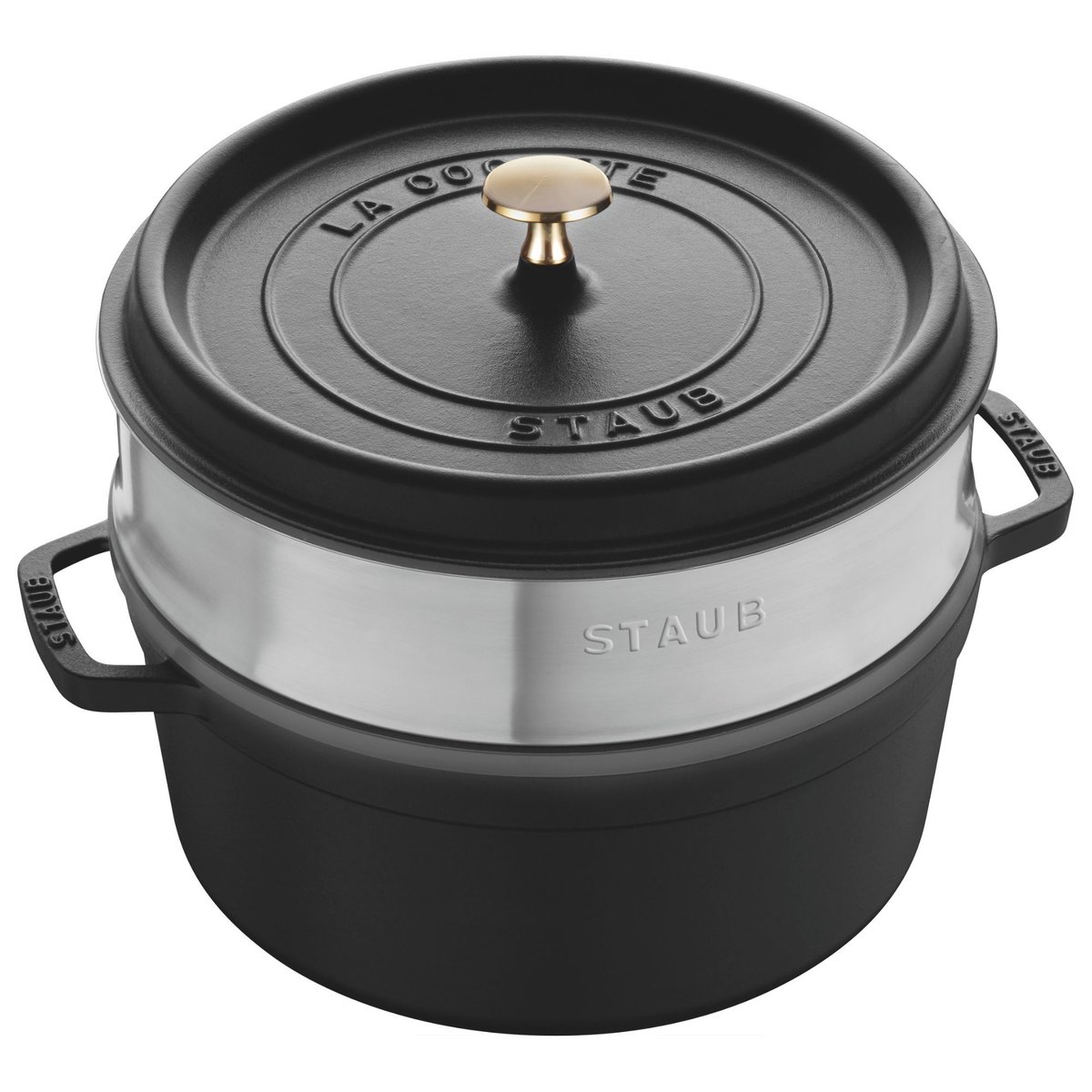 Cocotte avec panier vapeur 24 cm, Rond(e), Noir mat, Fonte noir mat, STAUB