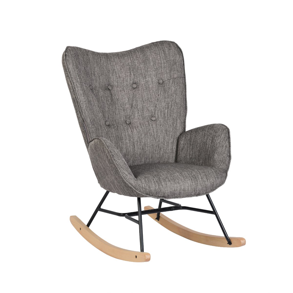 Fauteuil à bascule rocking chair scandinave, EPPING gris foncé, MEUBLES COSY