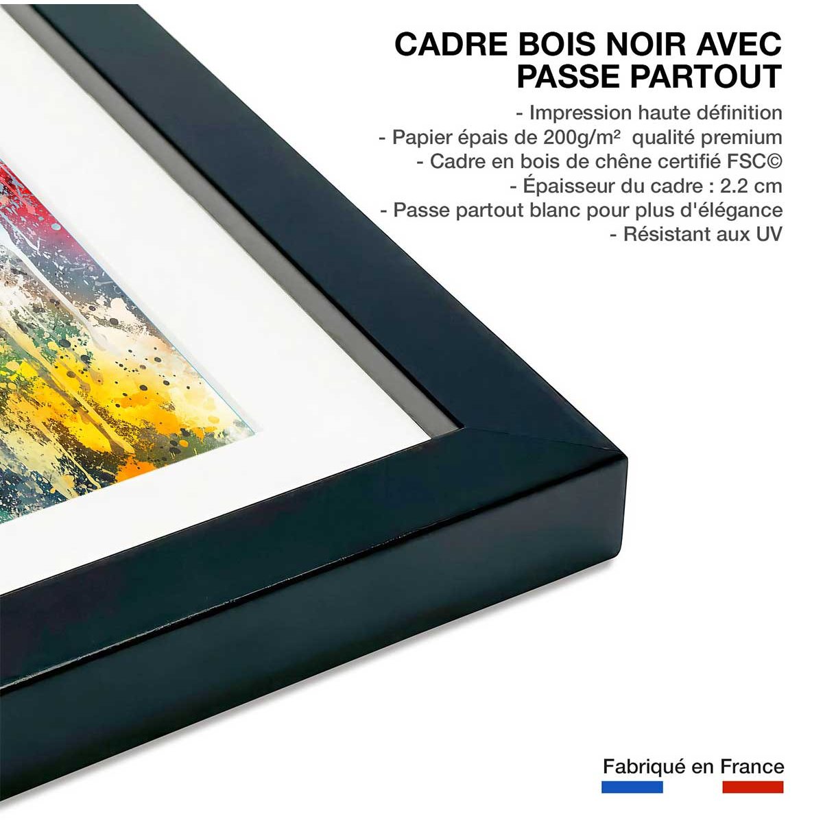 Affiche graffiti new york affiche + cadre en bois - noir, HEXOA