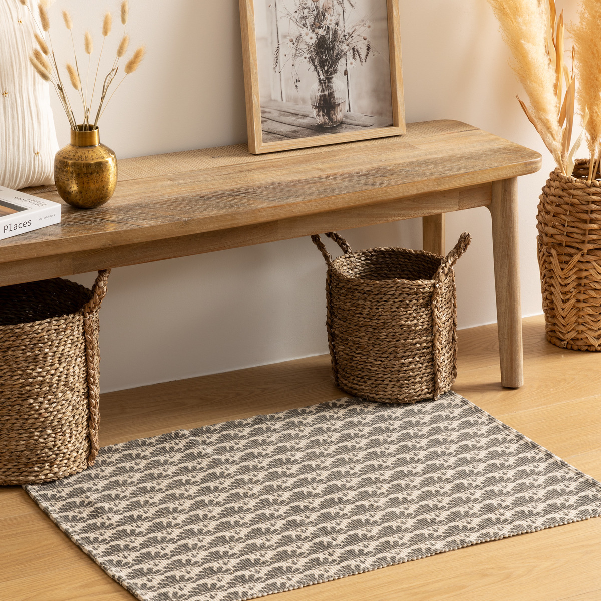 Tapis imprimé ALBAN noir, ATMOSPHERA