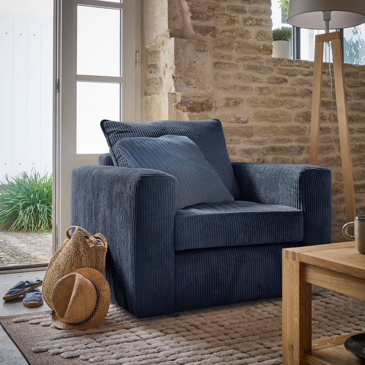 Fauteuil velours côtelé - OTTO bleu, CAMIF