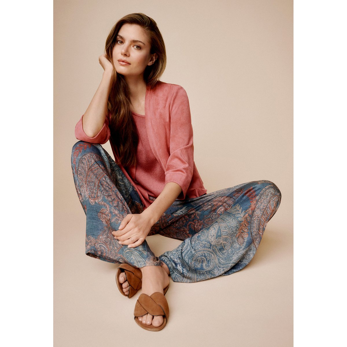 Pantalon Marlene à taille élastique bleu/rouge, BETTY BARCLAY