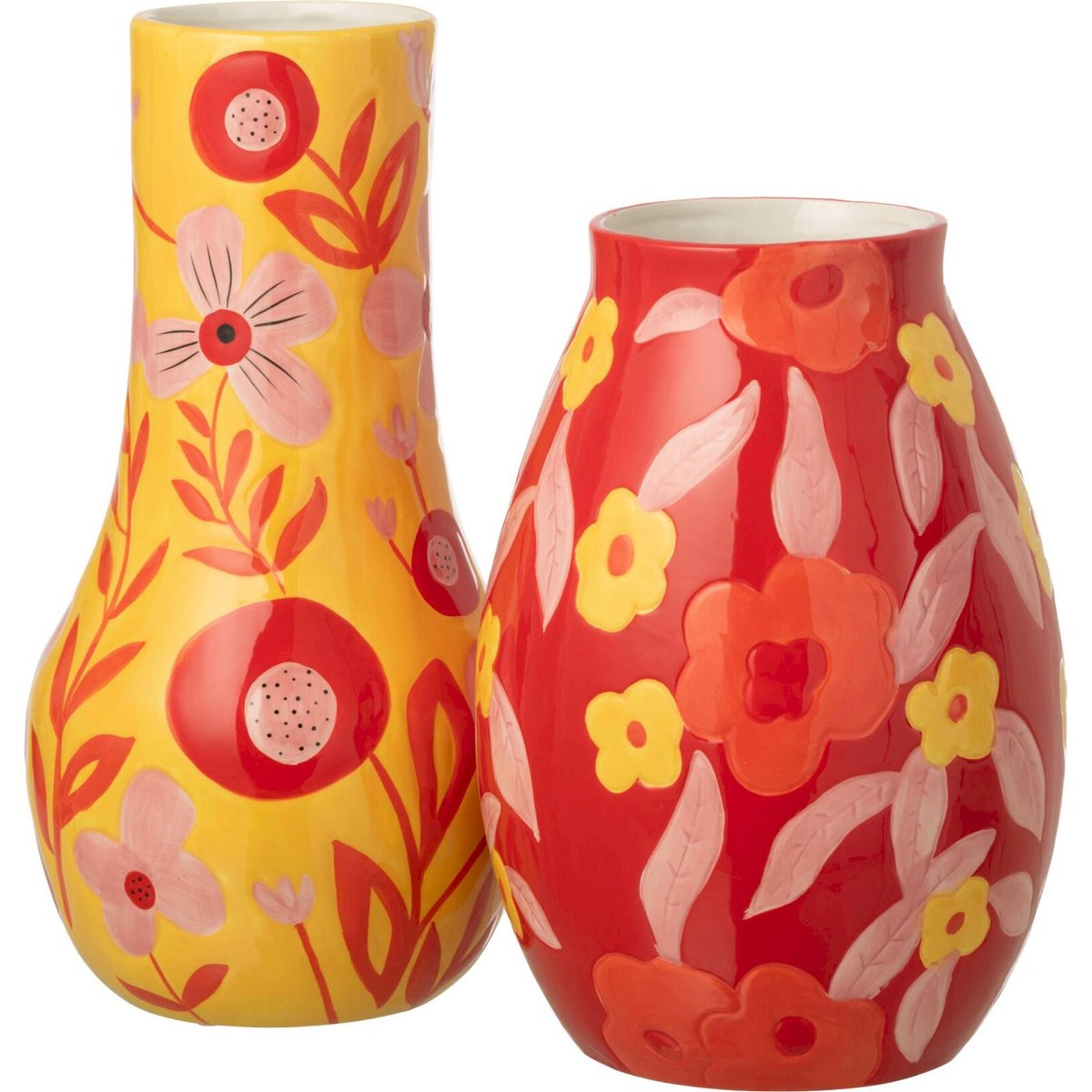 Vase fleuri en poterie multicolore, RECOLLECTION