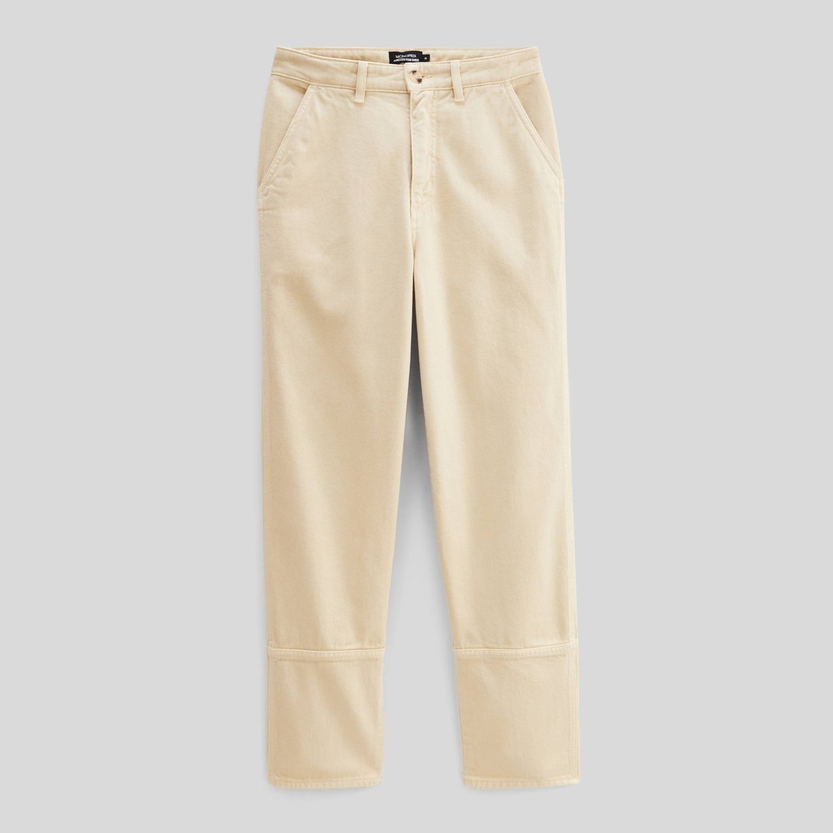 Pantalon carotte large uni en coton levrier, MONOPRIX